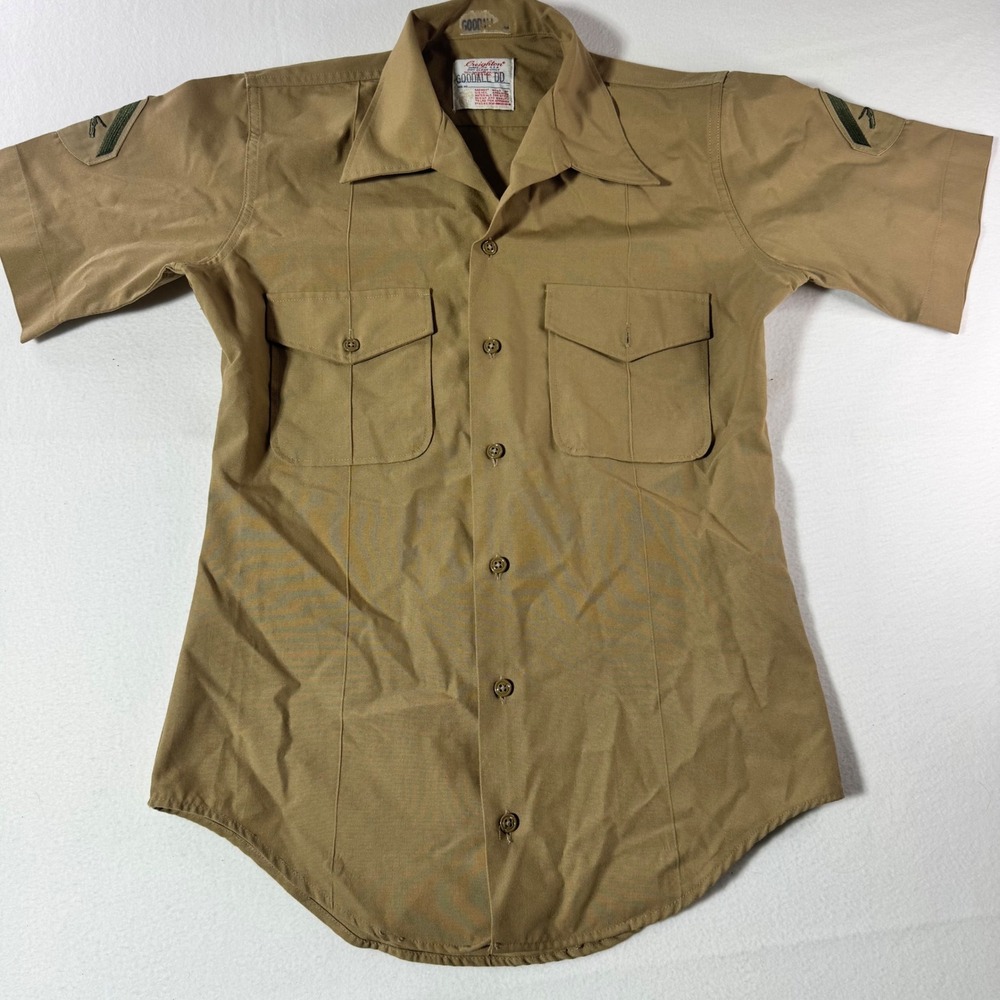 Creighton USMC Military Khaki Tan Short Sleeve Shirt Wool Blend Uniform Sz 20x28